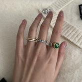 Retro Green Art Drop Glaze Ring -J2581G